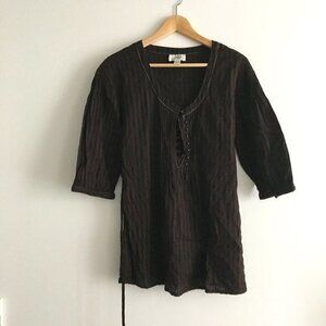 3/$15 - Loft Ann Taylor Dark Brown Knit Button Up‎ Blouse Top Belted Womens Sz 8